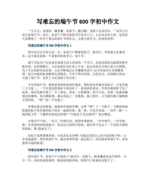 写难忘的端午节600字初中作文