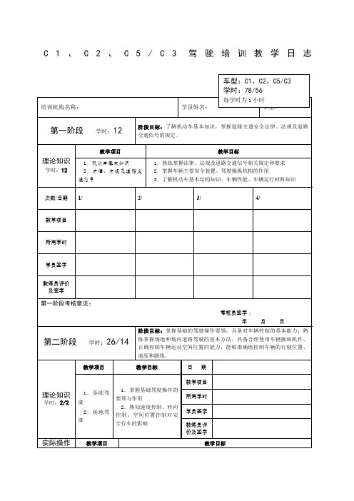 驾驶培训教学日志