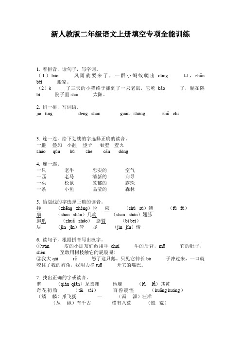 新人教版二年级语文上册填空专项全能训练