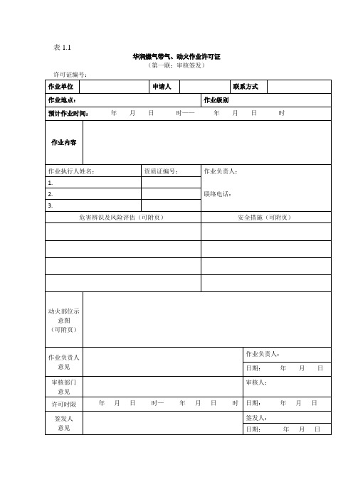 带气、动火作业表格