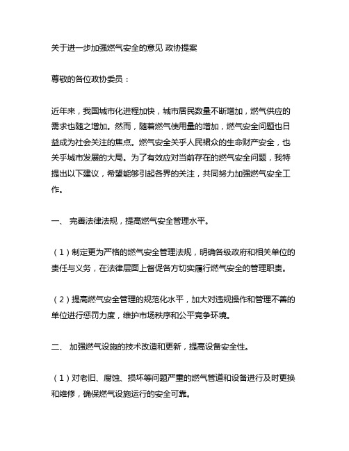 关于进一步加强燃气安全的意见 政协提案