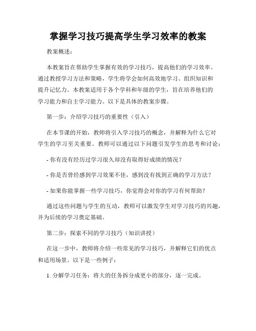 掌握学习技巧提高学生学习效率的教案