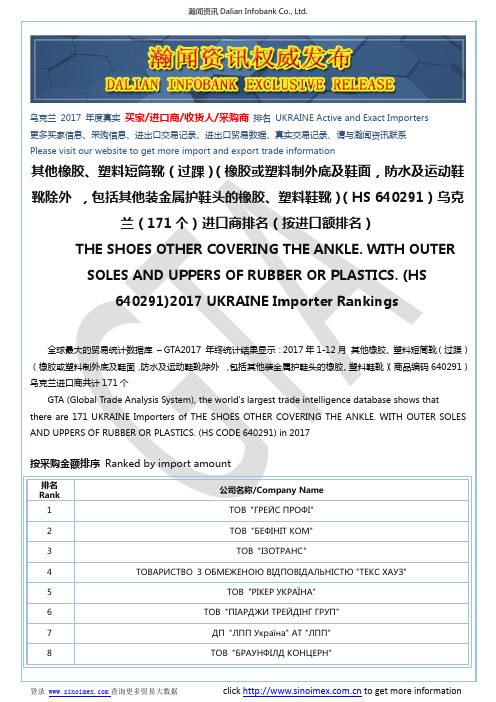 其他橡胶、塑料短筒靴(过踝)(橡胶或塑料…(HS 640291)2017 乌克