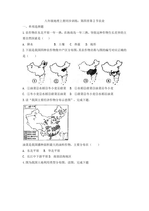 人教版八年级地理上册同步训练：第四章第2节农业