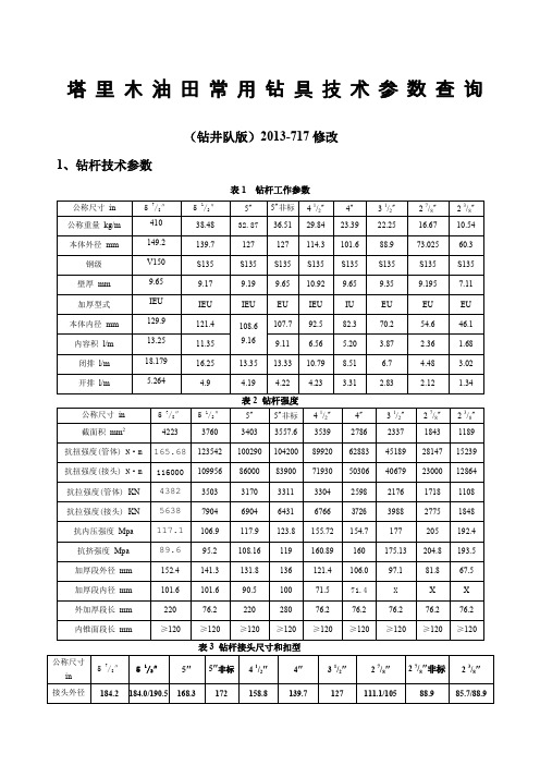 钻具常用技术参数查询钻井队版