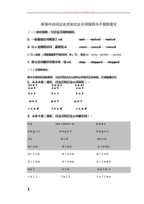 英语中动词过去式和过去分词规则与不规则变化