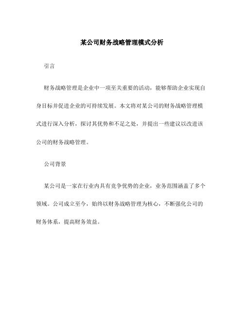 某公司财务战略管理模式分析