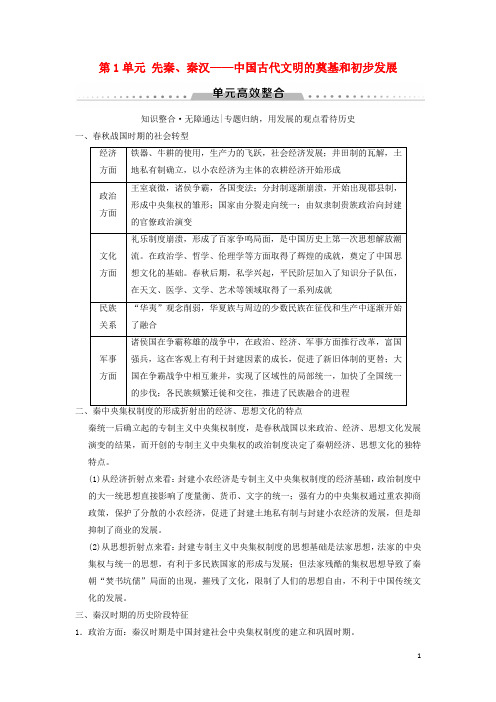 (通史版通用)2019版高考历史一轮总复习 第1部分 中国古代史 第1单元 先秦、秦汉——中国古代文明的奠基和