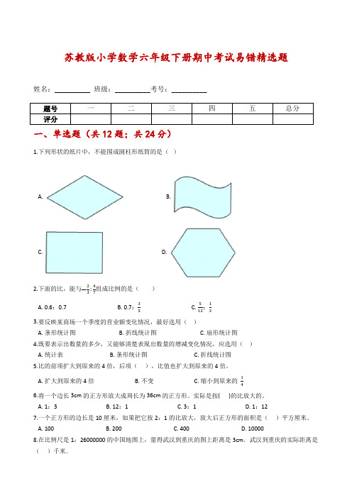 [期中易错题]---苏教版小学数学六年级下册期中考试易错精选题-含解析