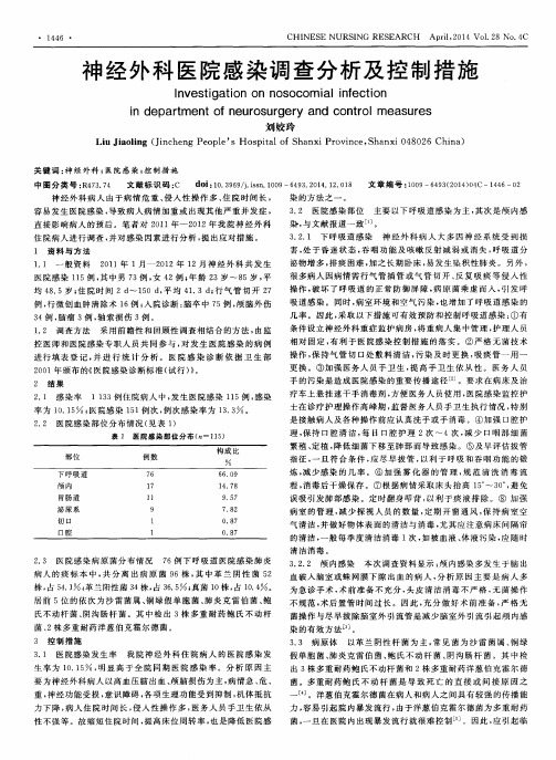 神经外科医院感染调查分析及控制措施