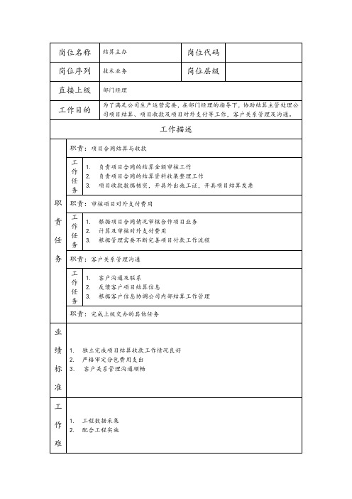 结算主办--维护业务类职责岗位说明书