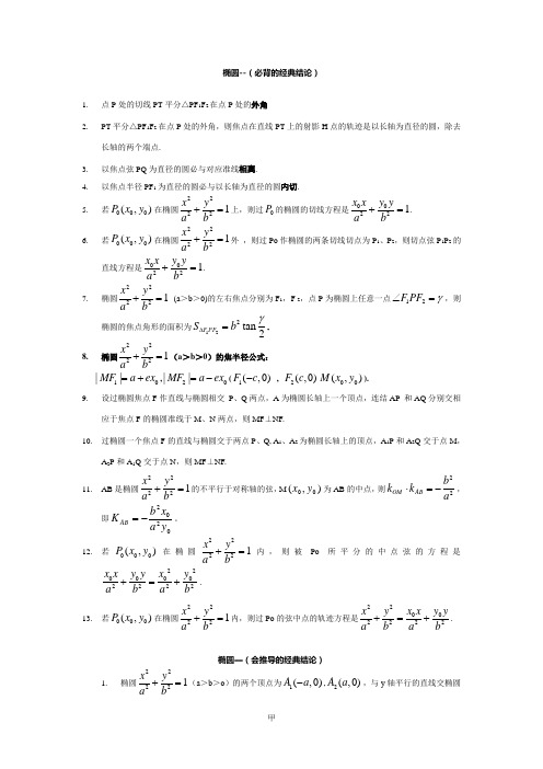 高中椭圆与双曲线的经典性质总结