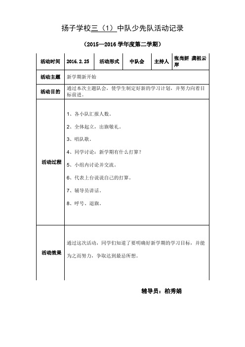 少先队活动记录表格