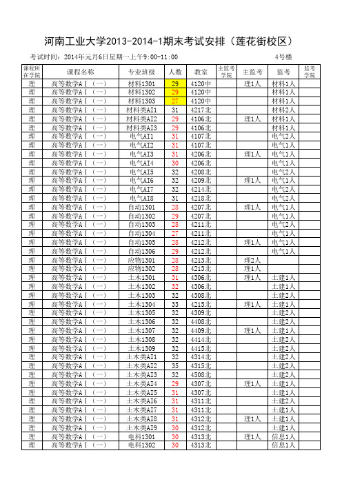 河南工业大学13-14-1期末考试安排