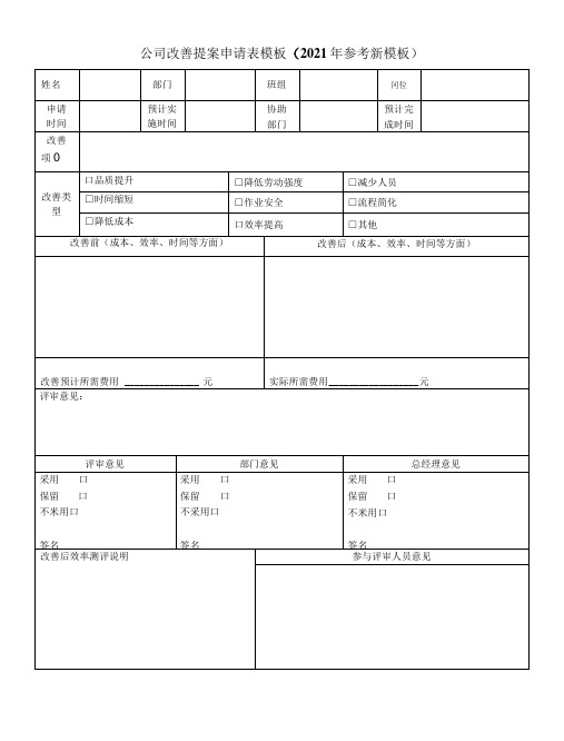 公司改善提案申请表模板(2021年参考新模板)