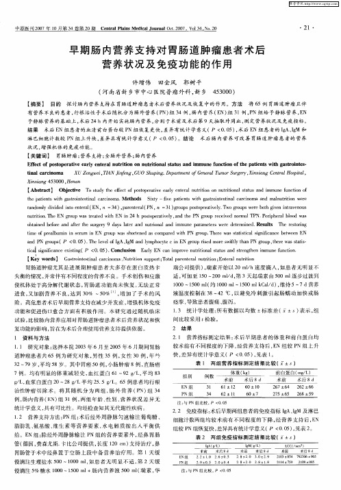 早期肠内营养支持对胃肠道肿瘤患者术后营养状况及免疫功能的作用