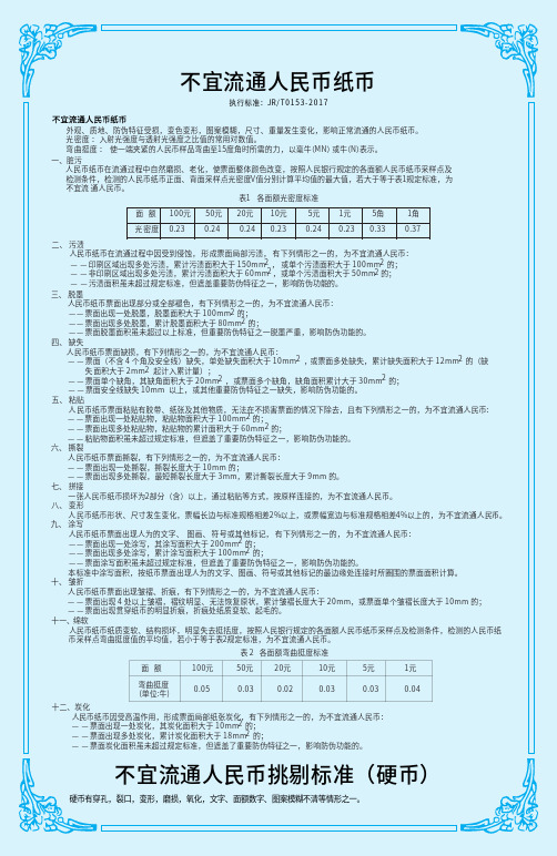 不宜流通人民币纸币不宜流通人民币挑剔标准硬币