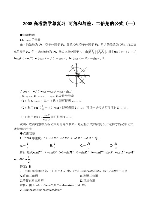 高考数学总复习 两角和与差、二倍角的公式(一)