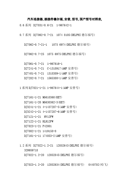 汽车连接器,插接件德尔福,安普,型号,国产型号对照表,