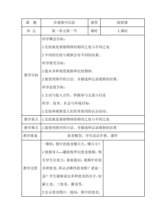 教科版一年级上册-2.1在观察中比较