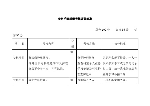 专科护理质量考核评分标准