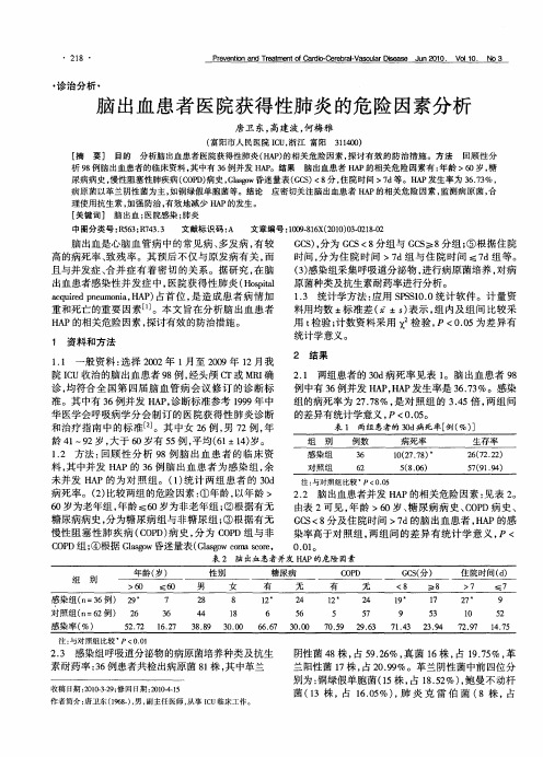 脑出血患者医院获得性肺炎的危险因素分析