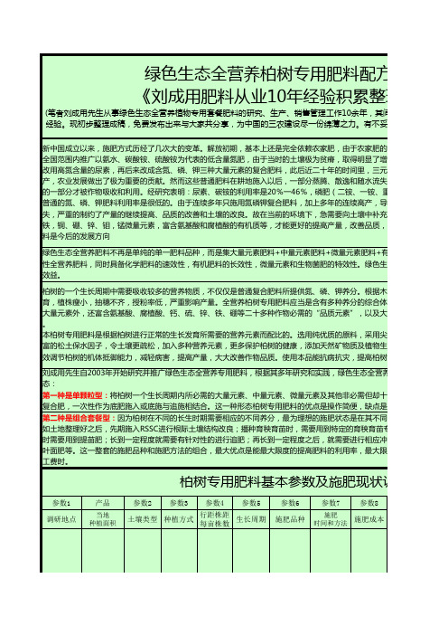 绿色生态全营养柏树专用肥料配方设计方案-《刘成用肥料从业10年经验积累整理稿系列》