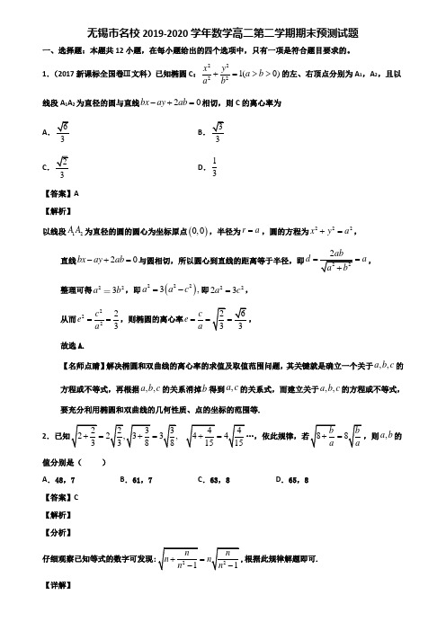 无锡市名校2019-2020学年数学高二第二学期期末预测试题含解析