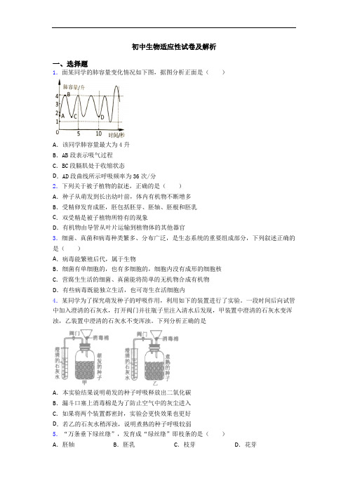 初中生物适应性试卷及解析