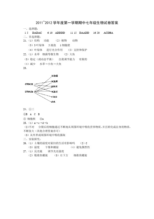 2011_2012学年度第一学期期中七年级生物试卷答案AnwUMU