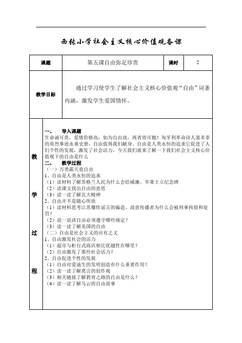 社会主义核心价值观第五课自由弥足珍贵备课设计模板