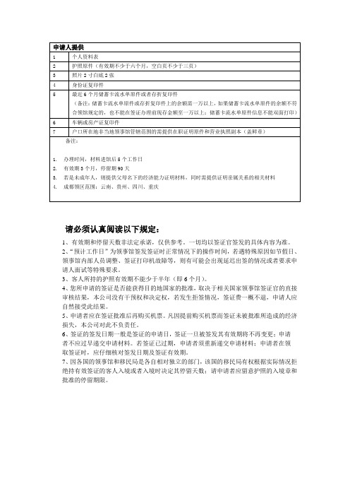 韩国旅游签证准备资料