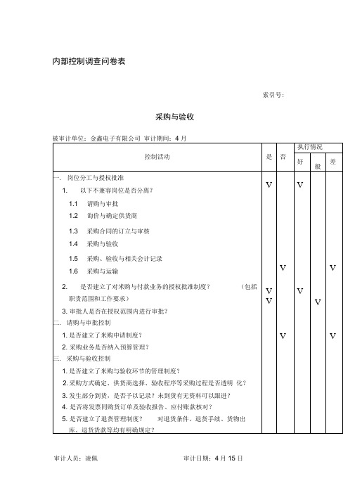 内部控制调查问卷表