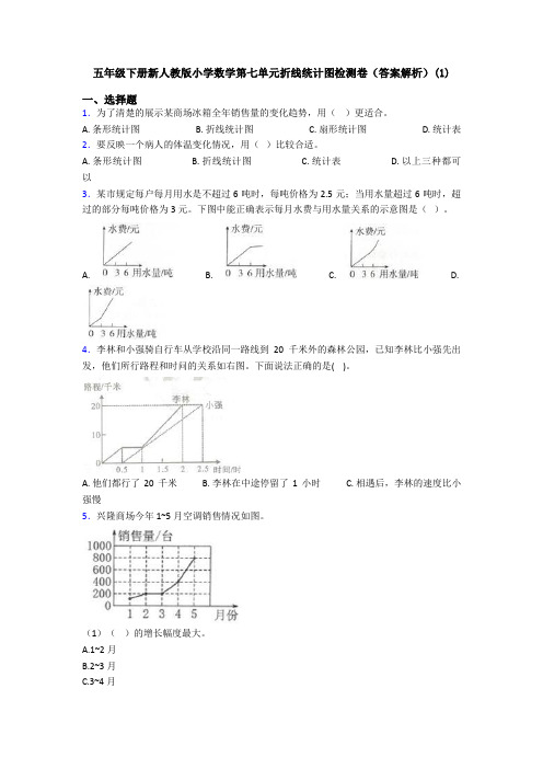 五年级下册新人教版小学数学第七单元折线统计图检测卷(答案解析)(1)