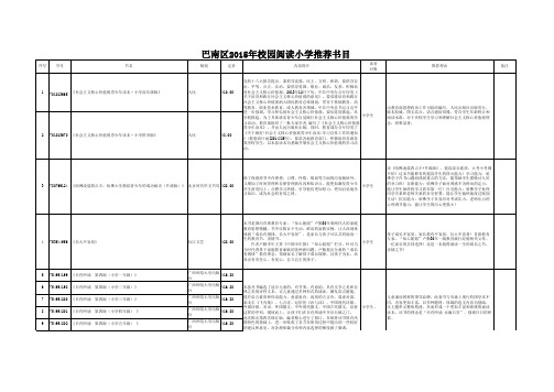 巴南区2015年校园阅读小学推荐书目