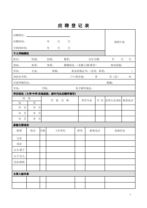 公司应聘登记表及录用情况表