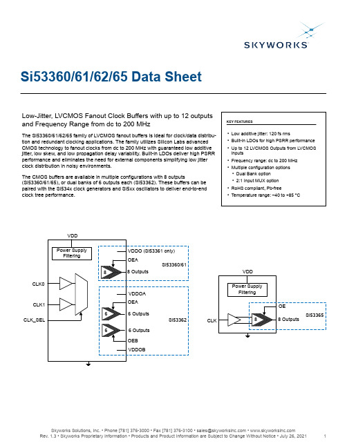 Silicon Labs Si53360 61 62 65 低噪声LVCMOS分配时钟缓冲器数据手册