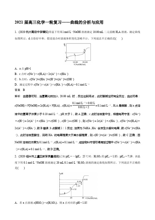 2021届高三化学一轮复习——曲线的分析与应用