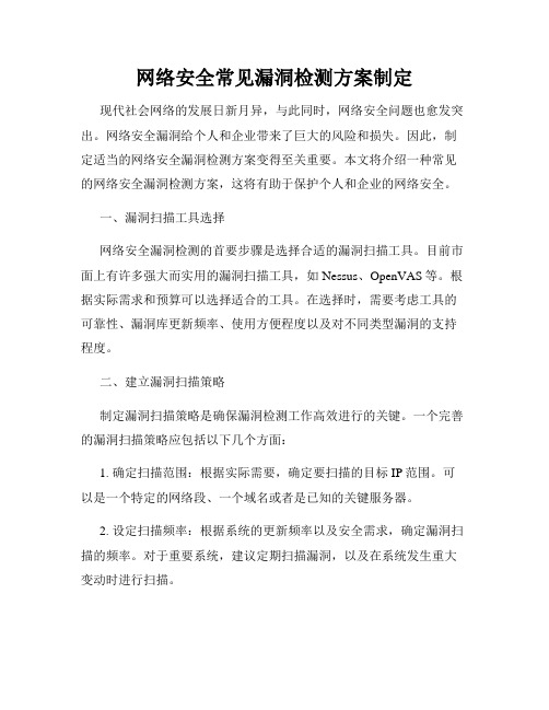 网络安全常见漏洞检测方案制定