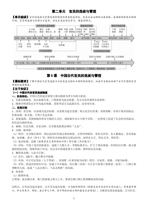 第5课  中国古代官员的选拔与管理(学生版)-2024-2025学年高二历史优质备课学案(选择性必修