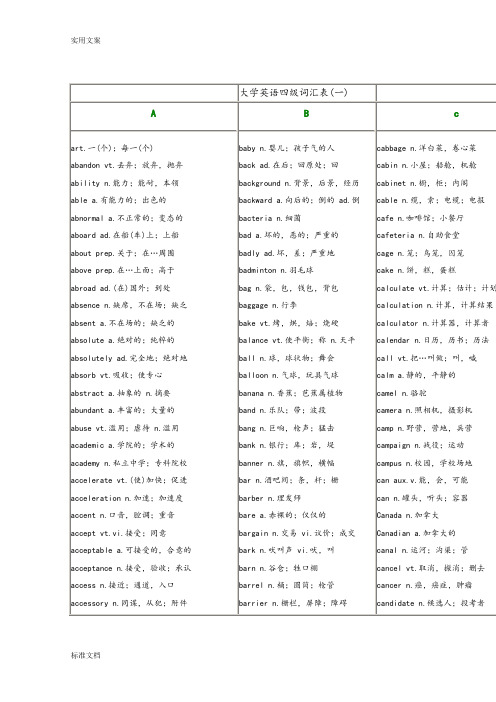 大学英语四级词汇表A-Z