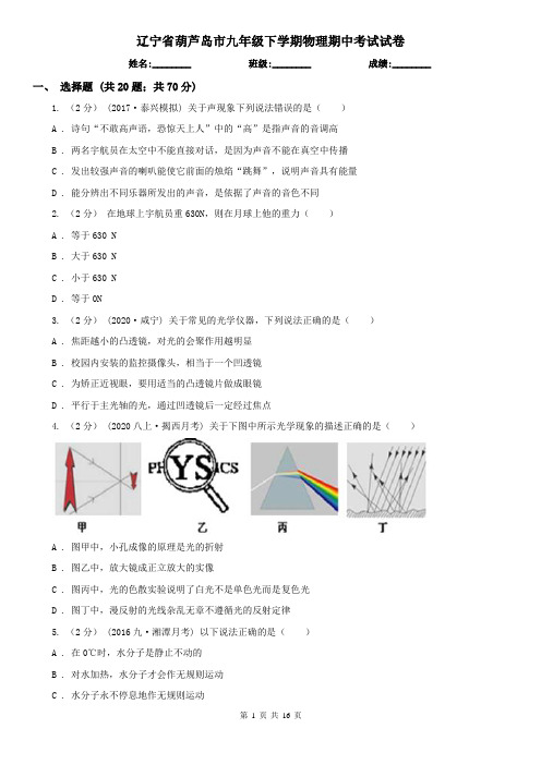 辽宁省葫芦岛市九年级下学期物理期中考试试卷