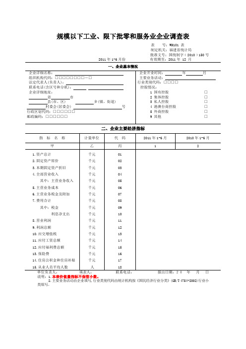 规模以下工业、限下批零和服务业企业调查表