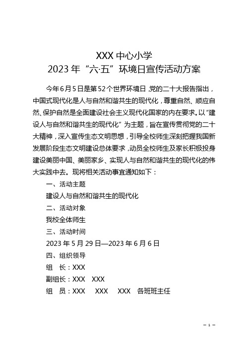 中心小学6.5国际环境日活动方案