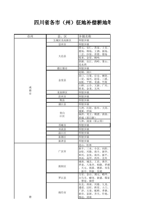 四川省各市(州)征地补偿耕地等别及年产值标准表