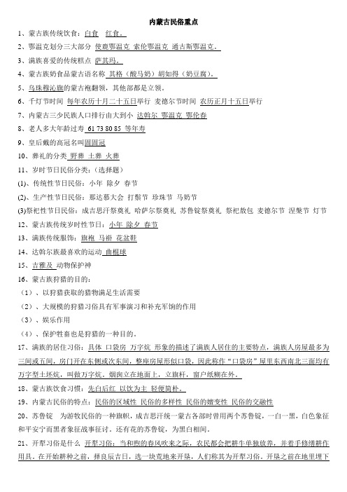 内蒙古民俗考试重点