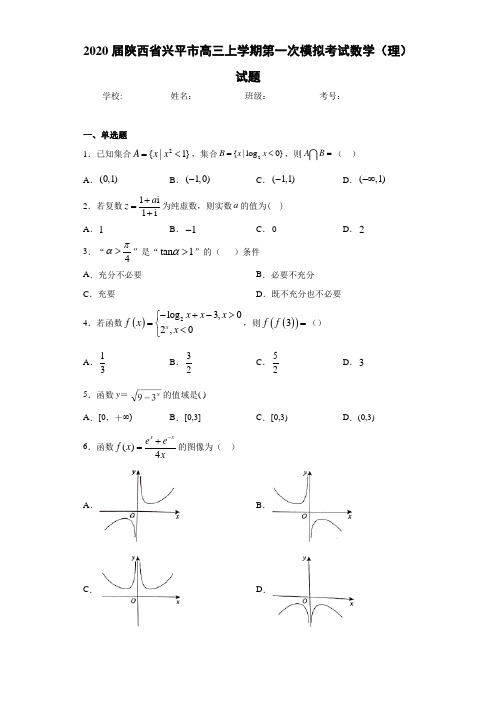 2020届陕西省兴平市高三上学期第一次模拟考试数学(理)试题
