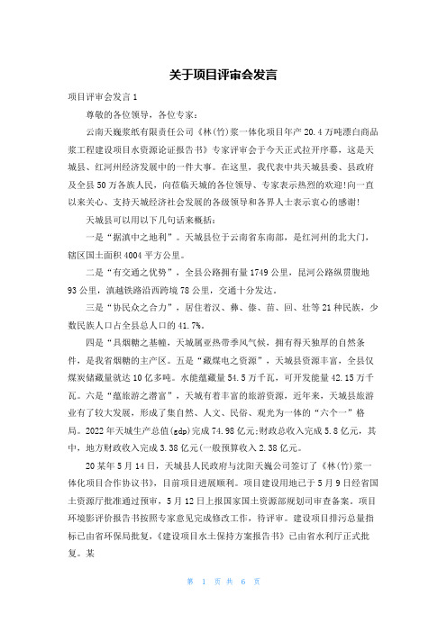 关于项目评审会发言