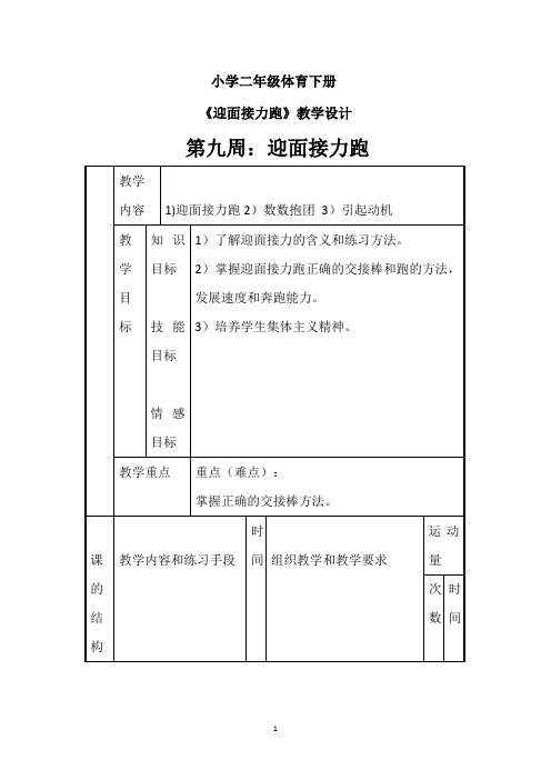 二年级下学期体育《迎面接力跑》教案