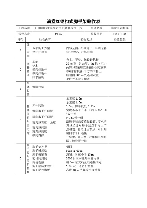 满堂红钢扣式脚手架验收表